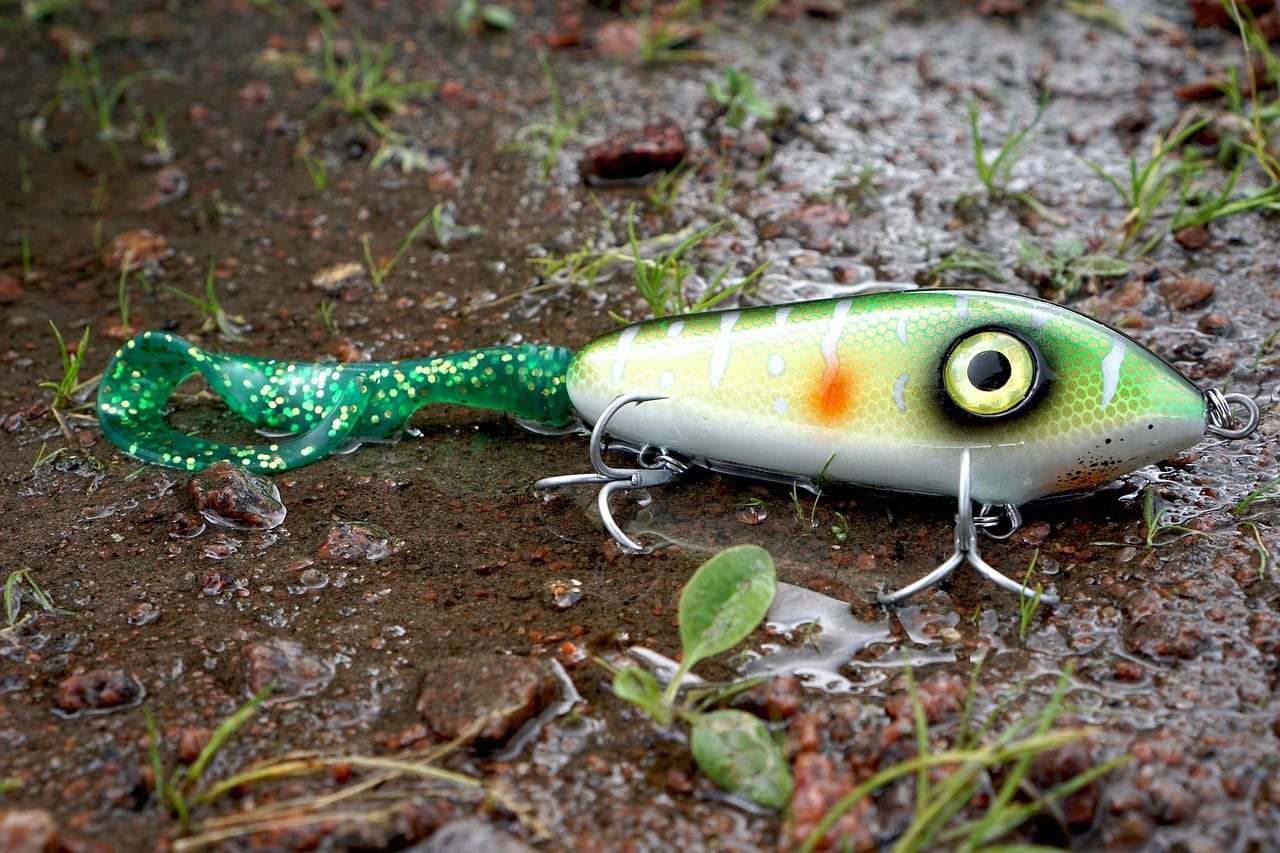 Fishing lure on water scene