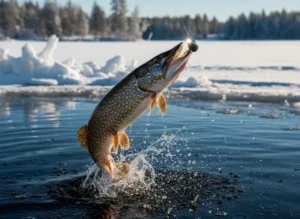 Monster pike caught on a heavy spoon in cold deep water