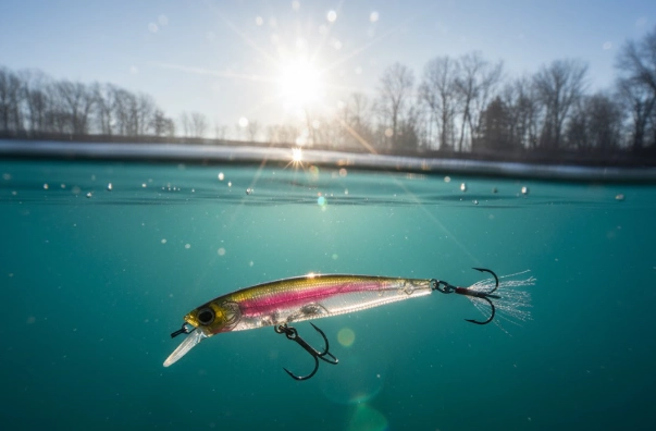 Yo-Zuri 3DB 90SP suspending jerkbait flashing in clear cold winter water