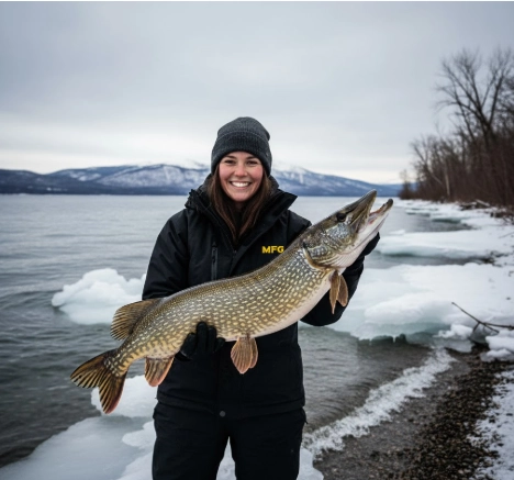 mfg-angler-woman-winter pike-fishing