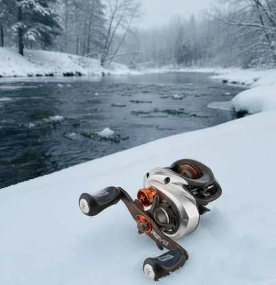 Abu Garcia Revo X low profile baitcasting reel for winter pike fishing