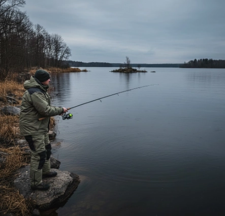 January pike fishing action on unfrozen lake shore — top winter strategy that gets bites