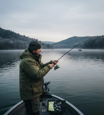 January pike fishing from boat with perfect casting stance — best winter bite strategy