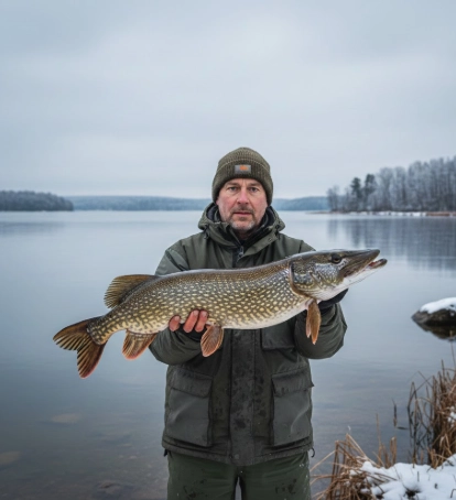 Water Temperature vs Pike Activity showing a single big winter pike caught after few bites
