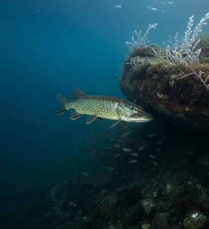 winter pike behavior — reaction strike in cold water