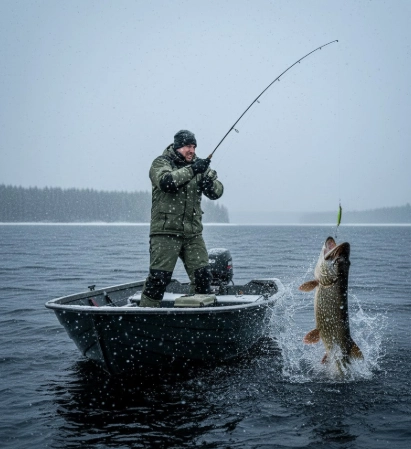 winter pike behavior — feeding window strike in cold water