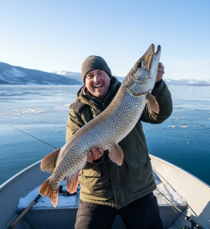 winter pike behavior — energy-efficient strike leading to a successful catch