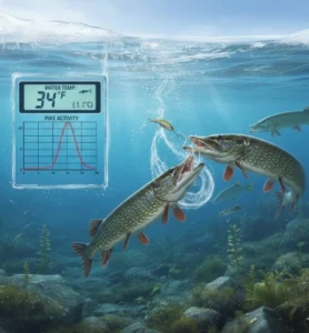 water temperature vs pike activity showing winter strike windows in cold water