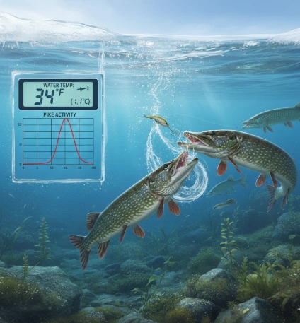 water temperature vs pike activity showing winter strike windows in cold water