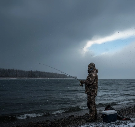 Clouds, wind, and snowfall combined with barometric pressure changes controlling winter pike feeding behavior
