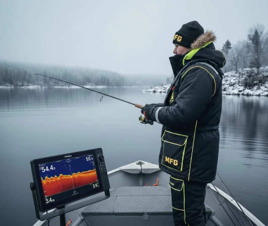 Winter pike fishing from a boat – controlling depth lanes with a fish finder in cold water