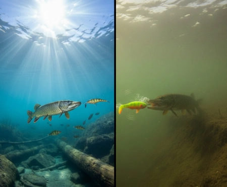 late winter pike behavior in clear vs murky water conditions