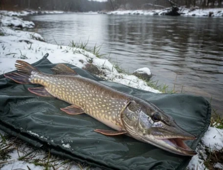 january pike fishing — big pike, cold water, small strike windows, proven tactic