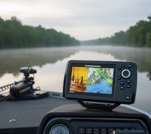 Humminbird Helix 5 CHIRP DI GPS G3 fish finder showing detailed Down Imaging and sonar clarity