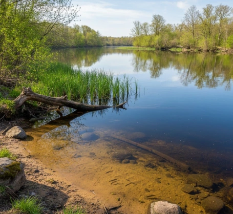 high percentage spring pike location reed edge with structure and depth change where pike stack and ambush baitfish