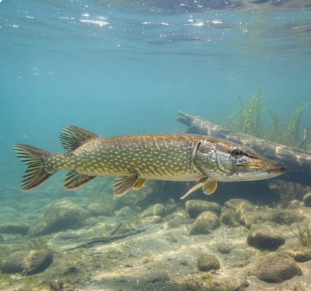 spring pike behavior in early spring as pre-spawn pike move through cold, clear water
