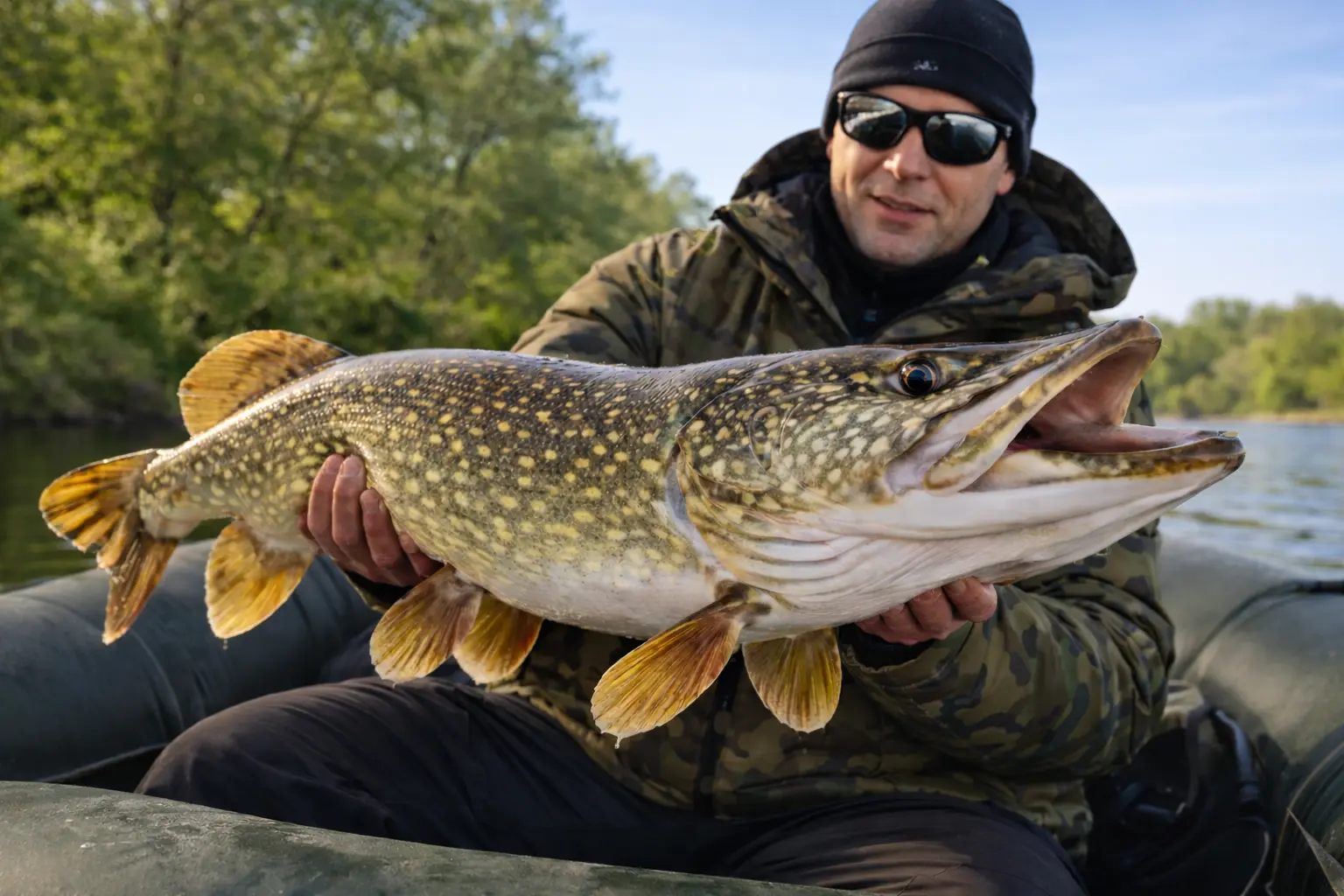 spring pike fishing after a cold front success – trophy northern pike caught during high pressure spike conditions