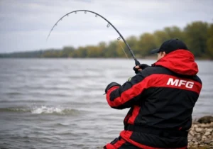Spring Pike Rods in Action – MFG Angler Fighting Powerful Pike From Shore With Deeply Bent Rod