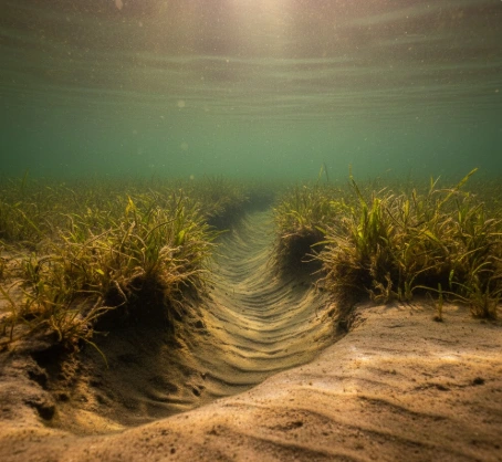 spring pike fishing migration channel and staging path connecting deep water to shallow feeding flats