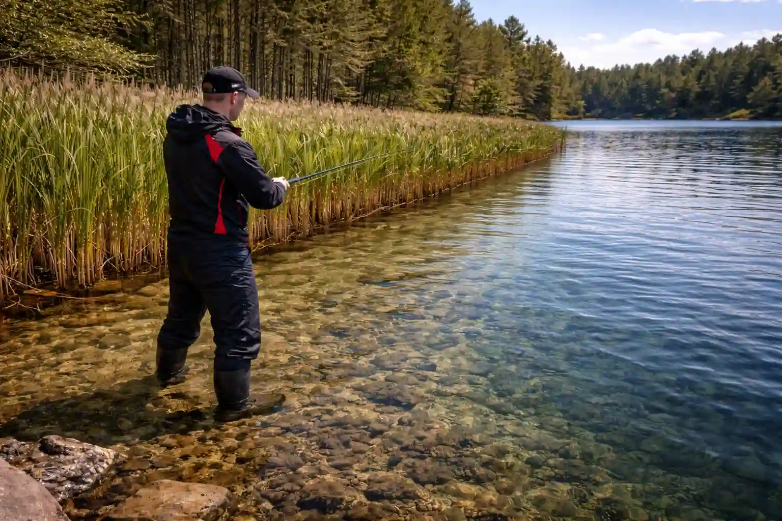 Post-spawn pike in spring depth shift from spawning flats to first breakline