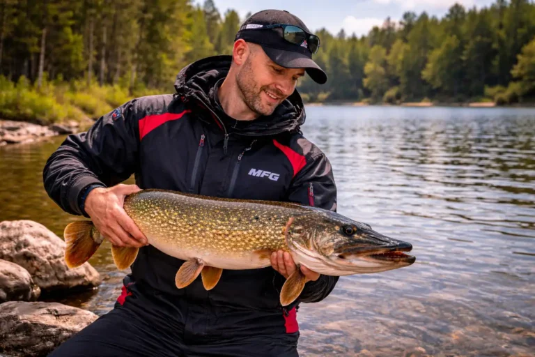 Post-spawn pike in spring big female caught along first breakline during recovery window