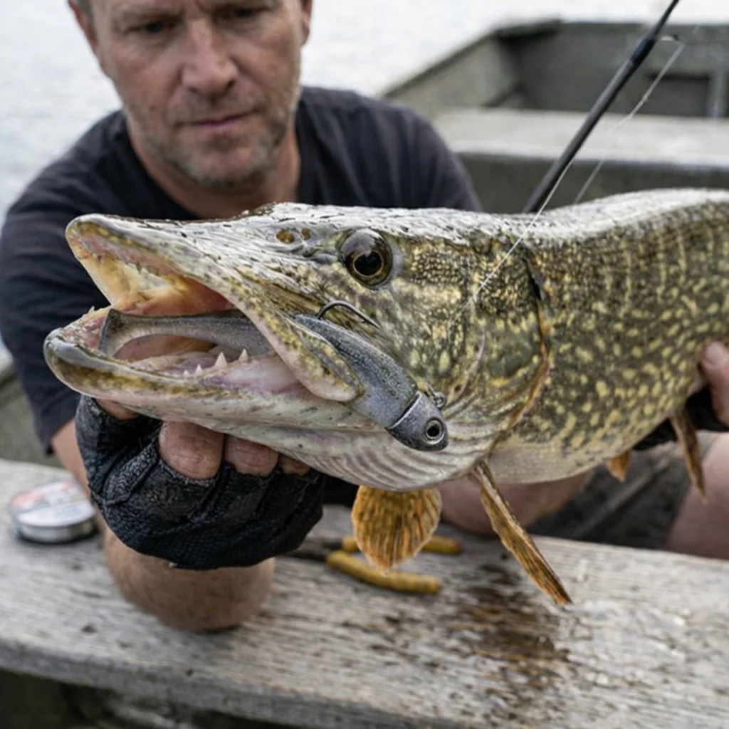 Spring pike caught on Keitech Easy Shiner swimbait