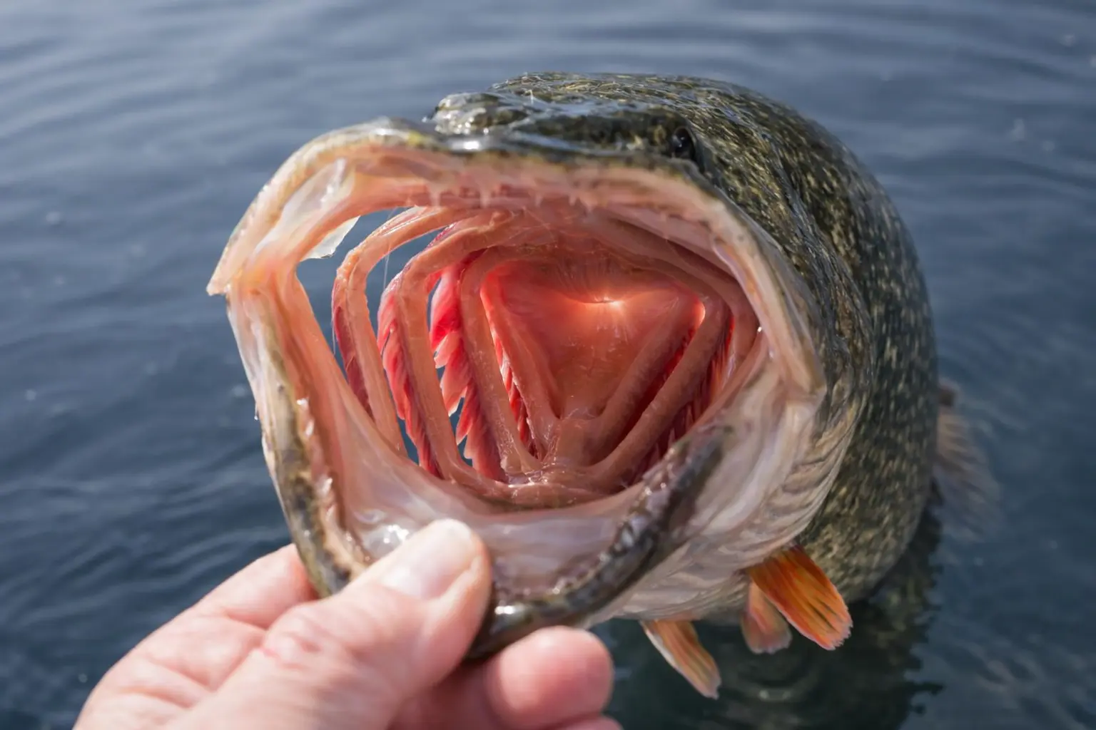 how to handle pike safely northern pike mouth close-up showing sharp teeth and gill structure