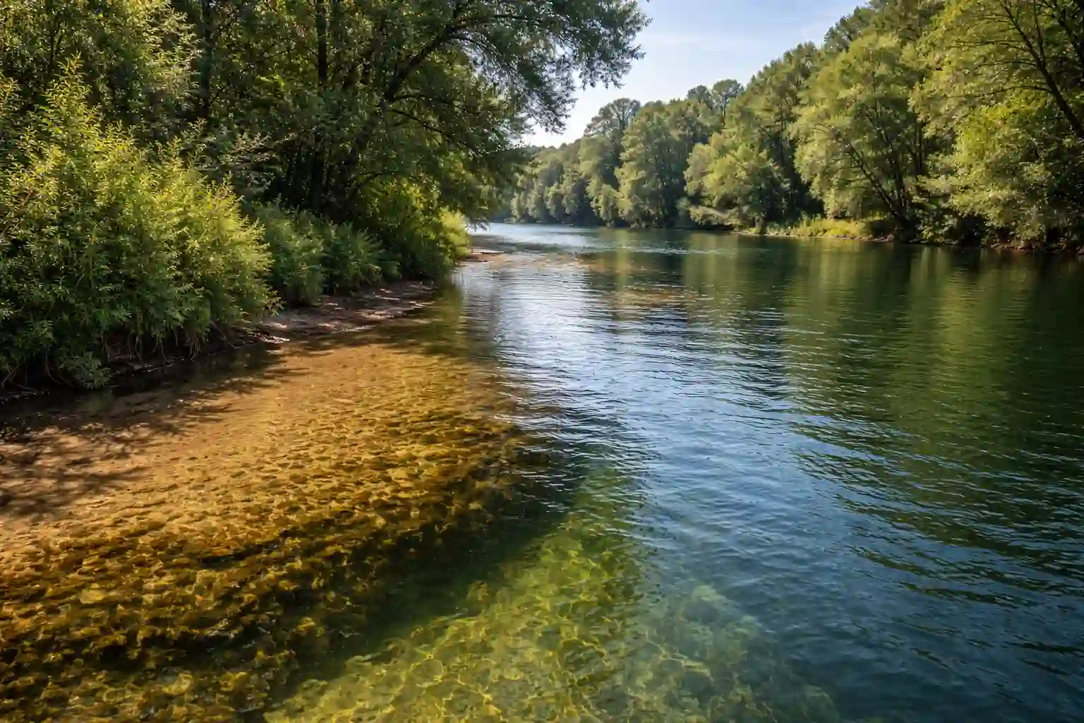First river breakline where big females slide after spawning and wait for stable feeding conditions