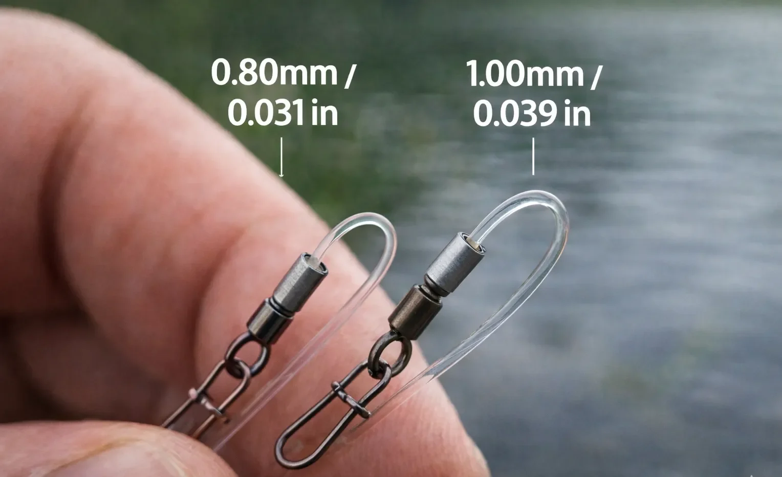 pike fishing leader strength fluorocarbon thickness comparison with snap connection setup