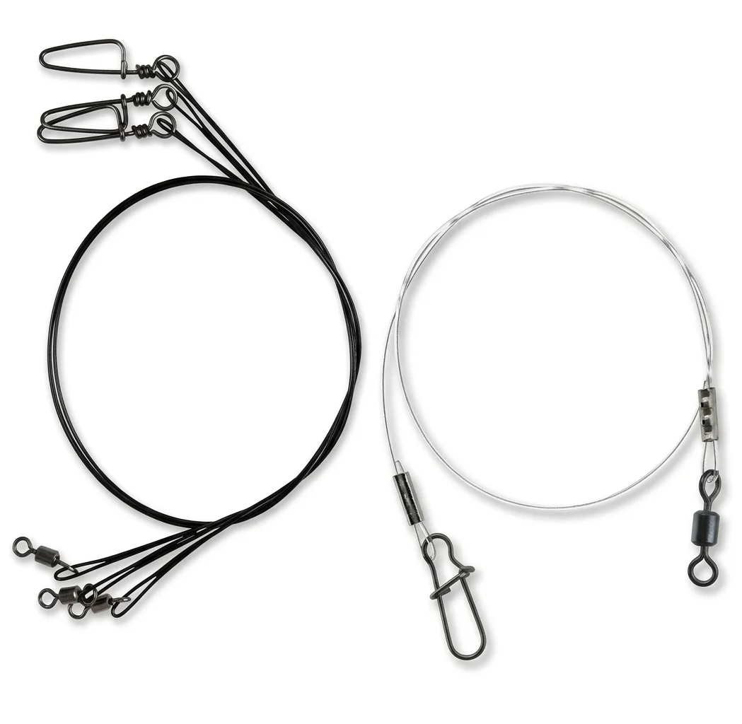 pike fishing leader setup steel vs fluorocarbon snap connection explained