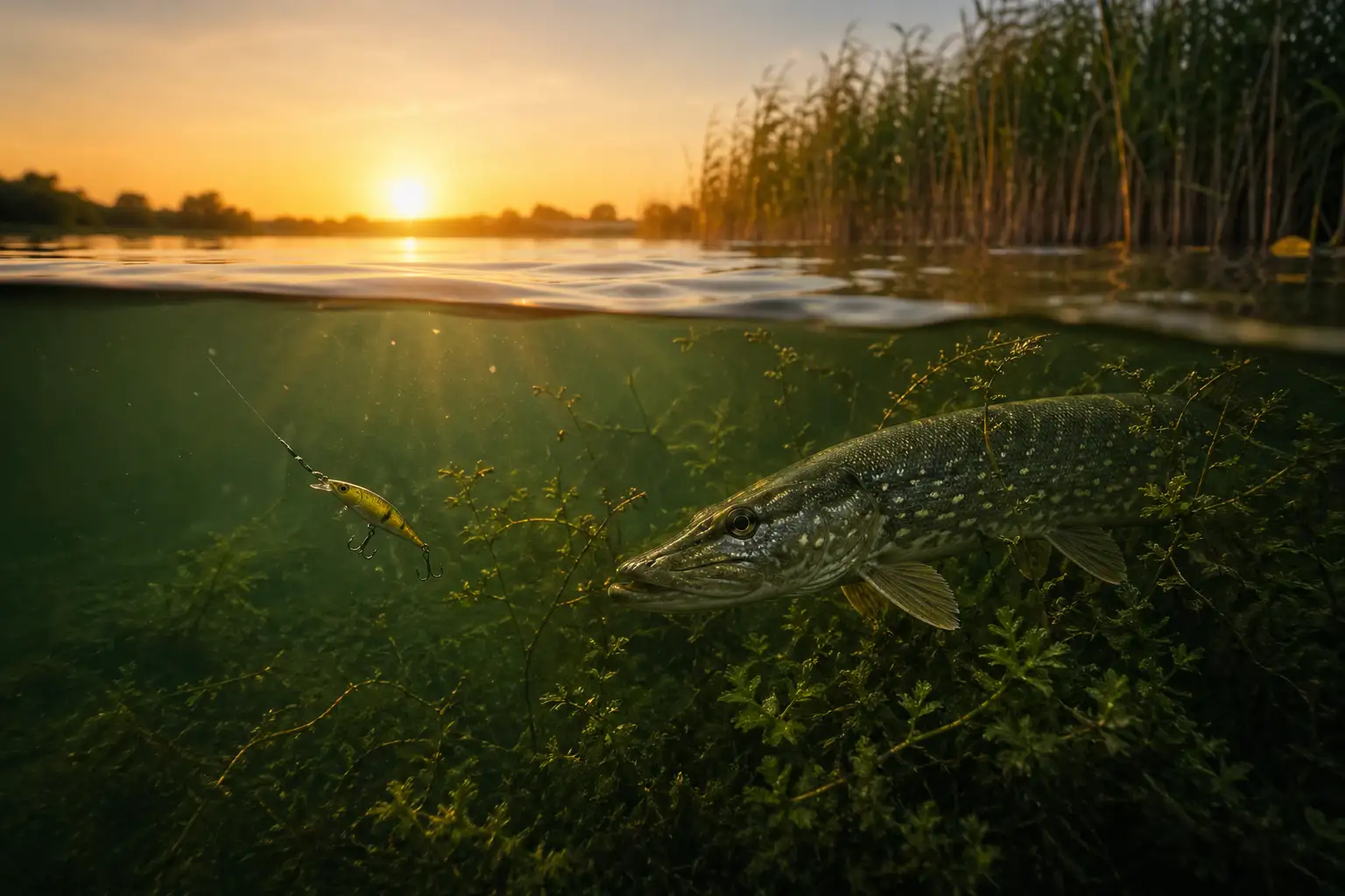How to retrieve lures for summer pike near weed edges when hot water makes big fish follow before striking