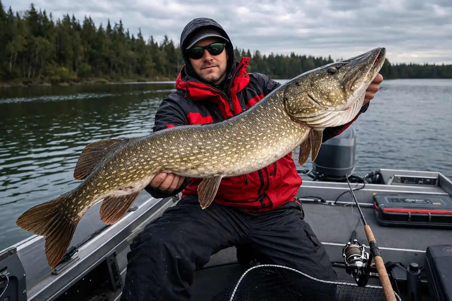 best spinning reels for pike tested by angler holding large northern pike on boat