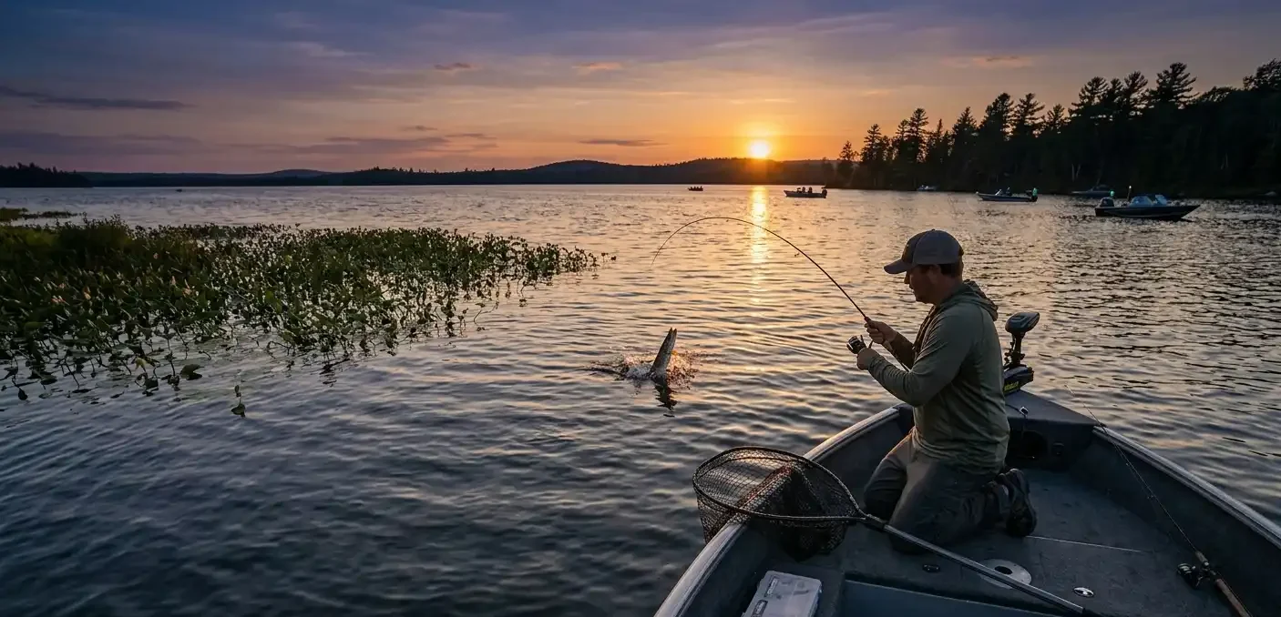 best time to catch pike in summer during evening sunset boat fishing