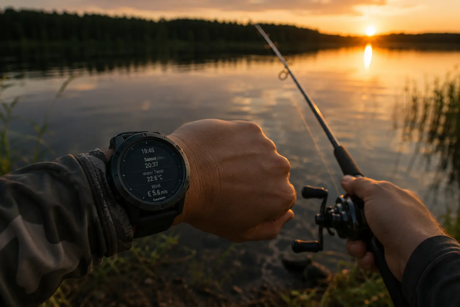 why pike are not biting in summer short feeding window timing at sunset angler checking watch near water