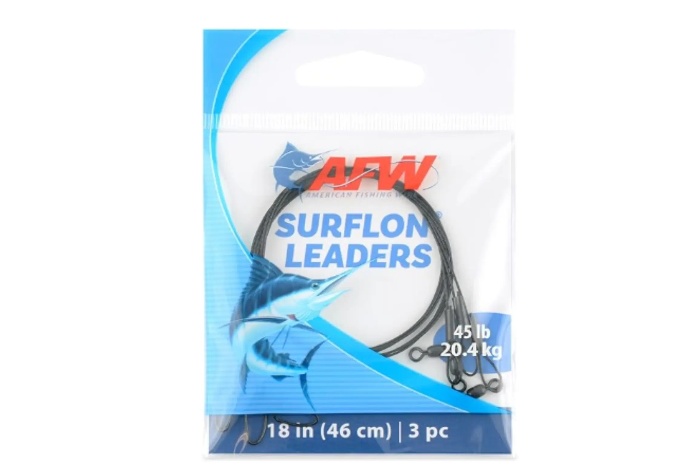 AFW Surflon 45lb nylon coated stainless steel pike leader 3-pack with swivel and snap