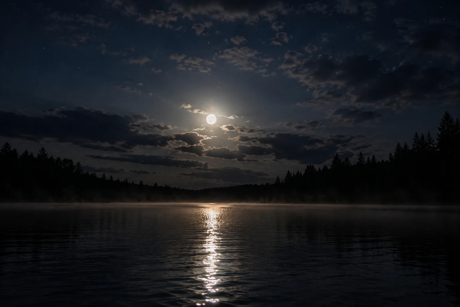 Full moon over a misty lake — moon phase shifts the feeding window in summer night pike fishing