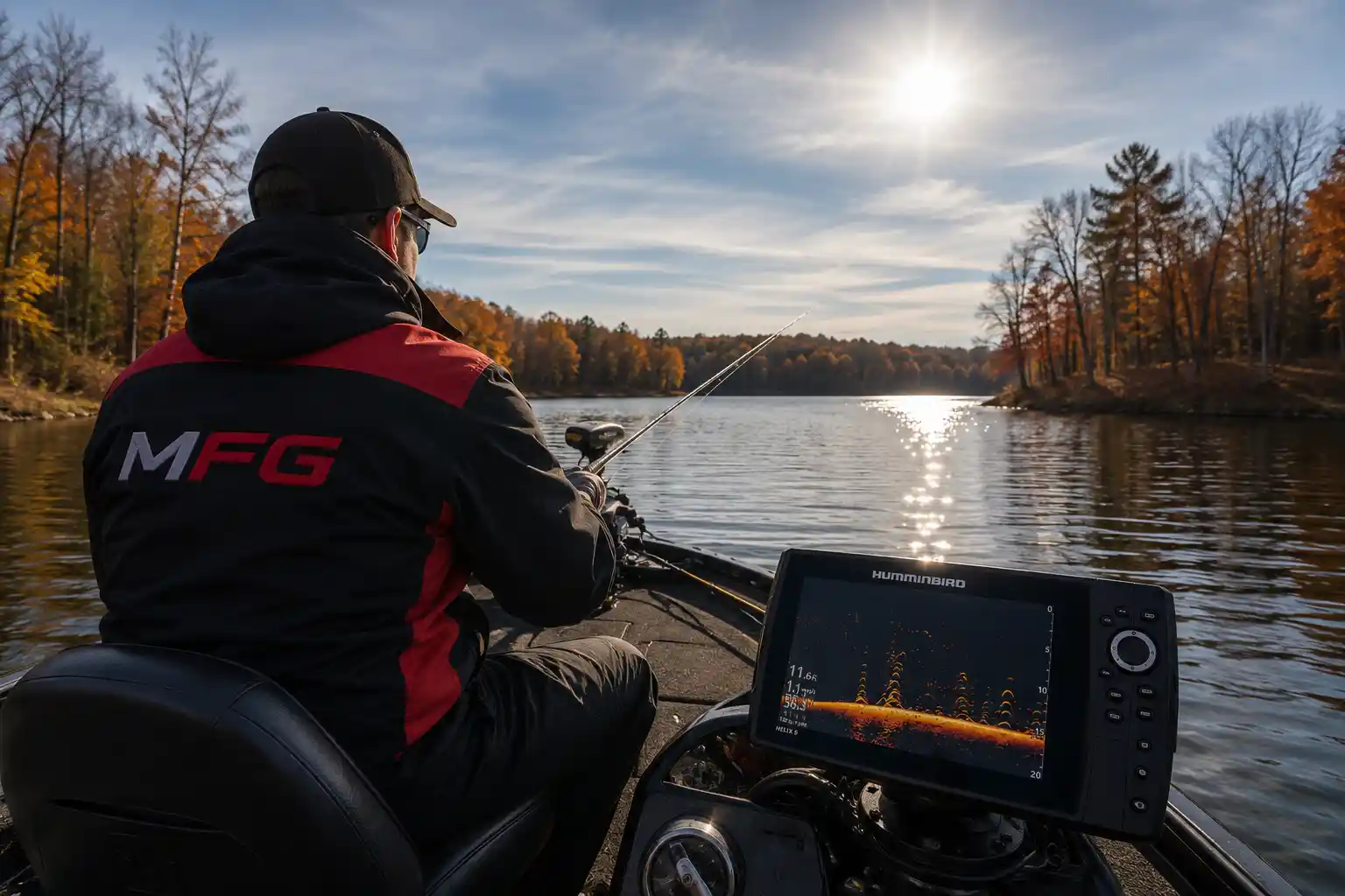 Mid fall pike fishing during the midday feeding window on an autumn lake