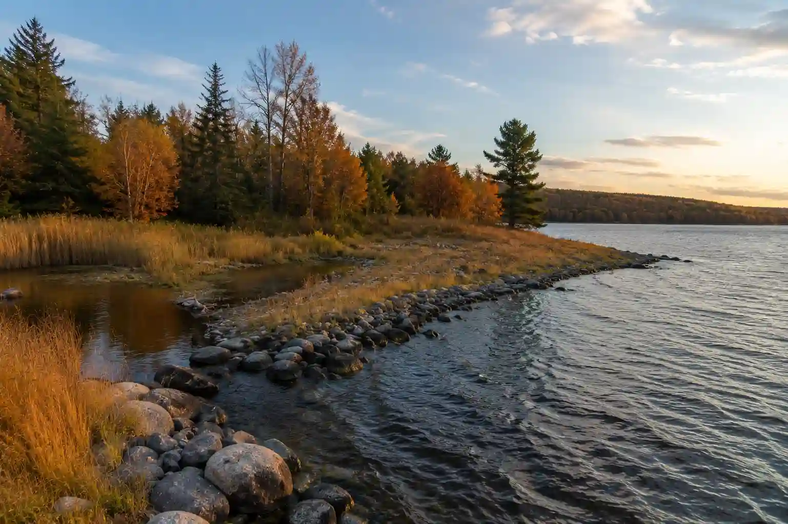 Rocky point and creek mouth, prime fall pike fishing shoreline.