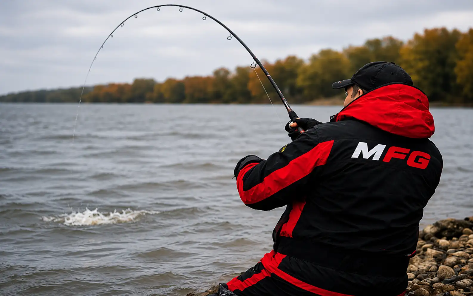 MFG angler testing the best rods for pike from shore in real-world fishing conditions