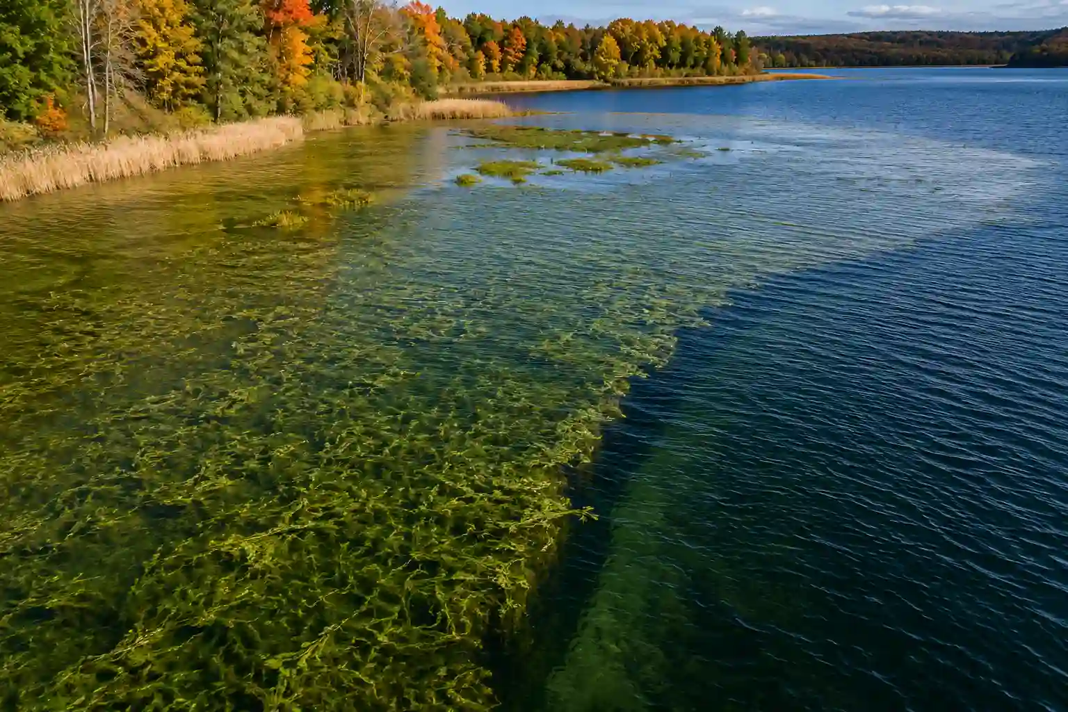 Healthy cabbage weeds during early fall where northern pike commonly hold before moving to deeper fall structure
