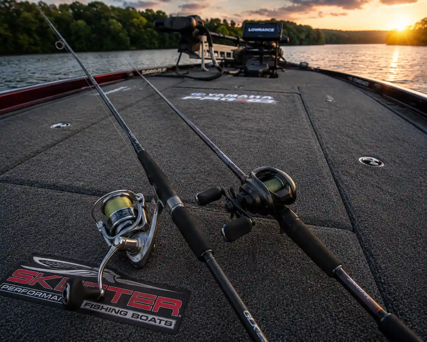 Best pike fishing spinning and baitcasting combos on a bass boat deck