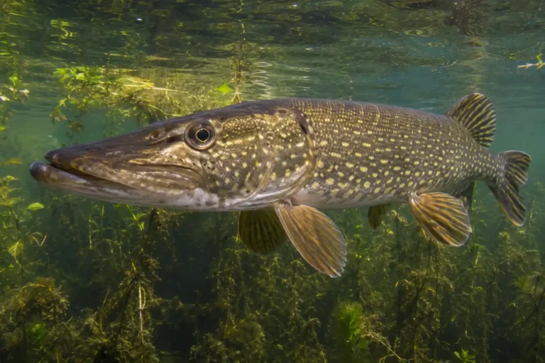 Northern pike underwater, showing pike lifespan and growth rate in its natural habitat