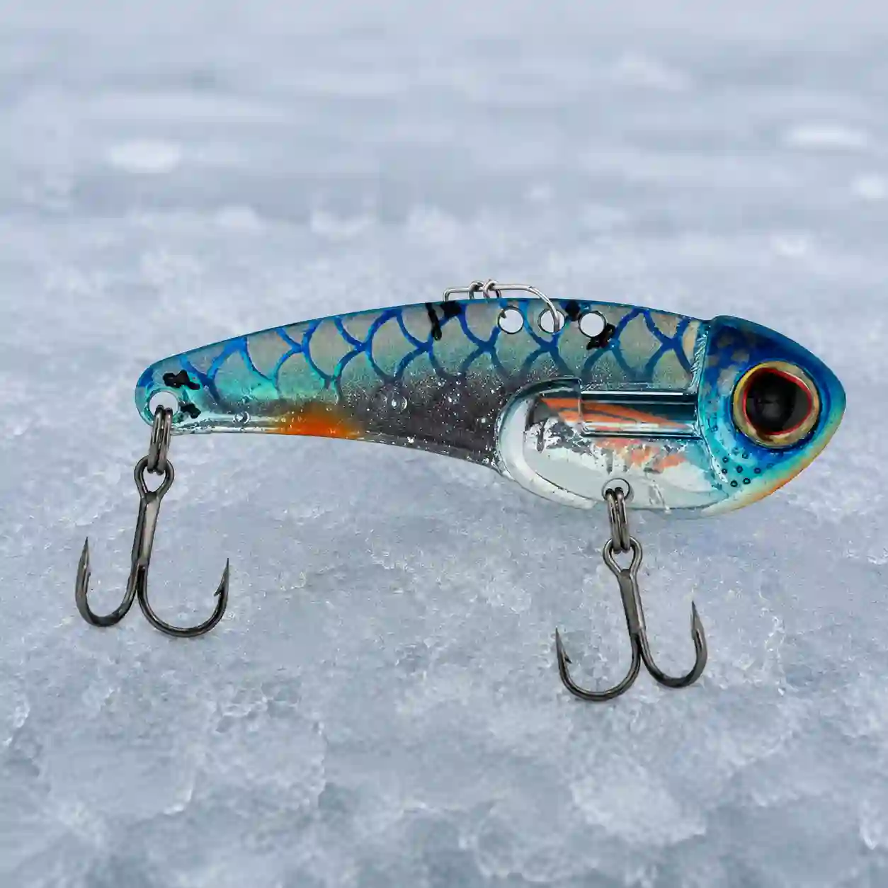Berkley ThinFisher half-ounce blade bait in Blue Silver for ice fishing pike