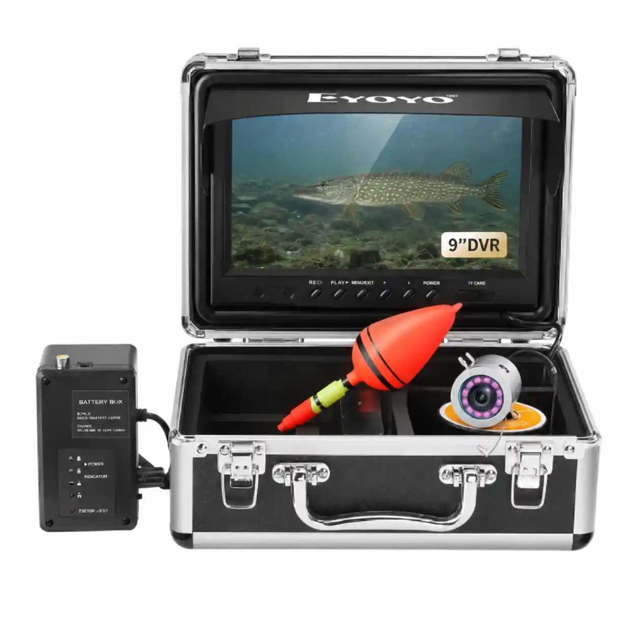 Eyoyo underwater fishing camera with 9-inch IPS monitor, DVR and 98-foot cable