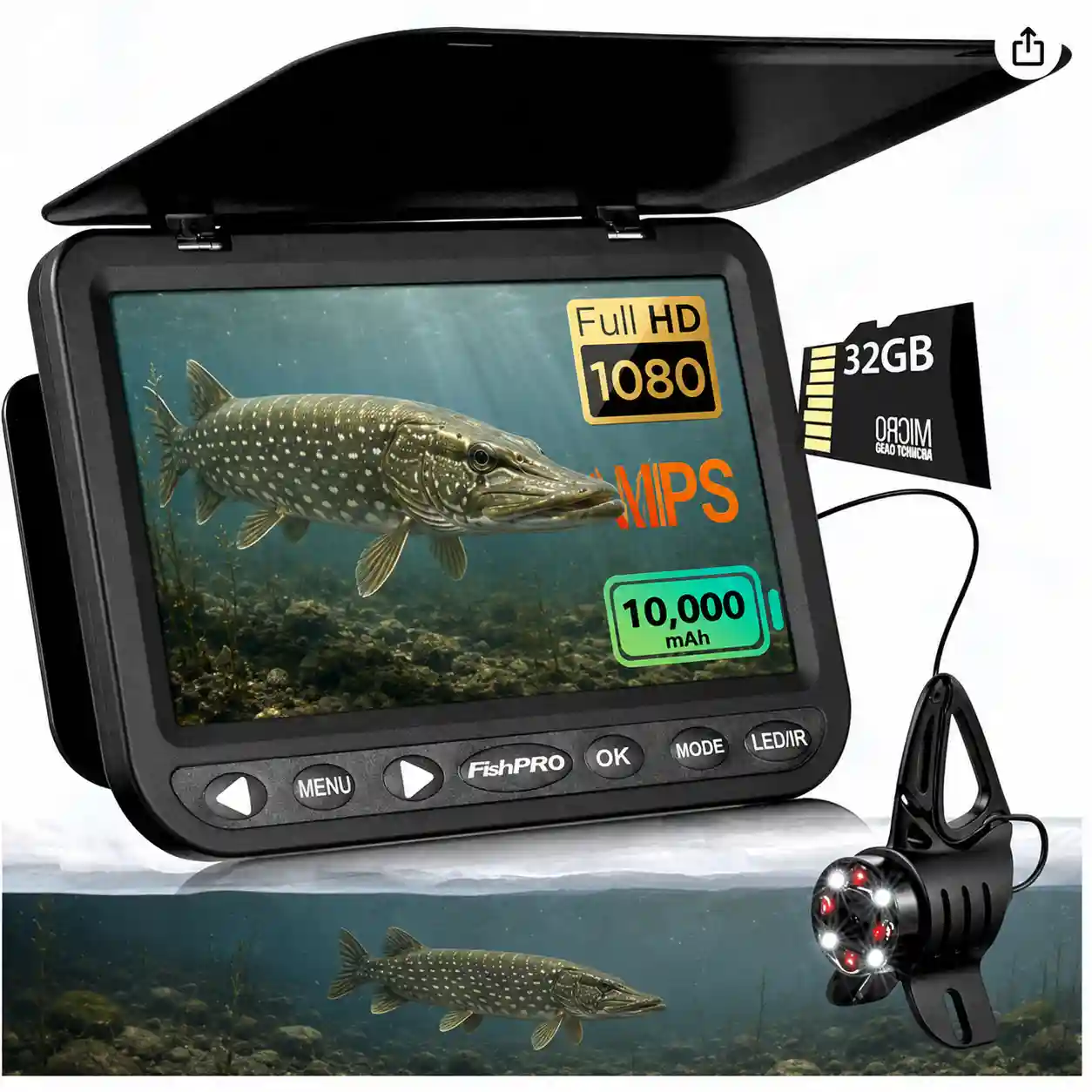 FishPRO NO.1 HD 1080P underwater fishing camera with 7-inch IPS monitor and magnetic cable spool