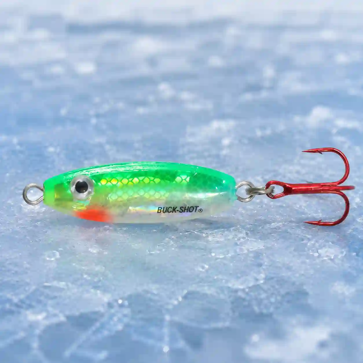 Northland Buck-Shot Rattle Spoon in Super-Glo Perch for ice fishing pike