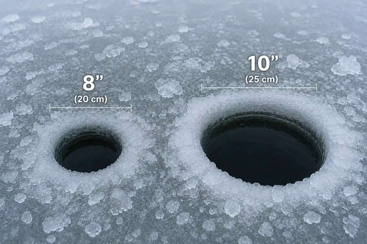 Comparison of an 8 inch versus 10 inch ice fishing hole for pike